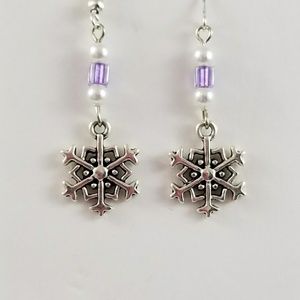 Frosty Purple & Silver Snowflake Earrings